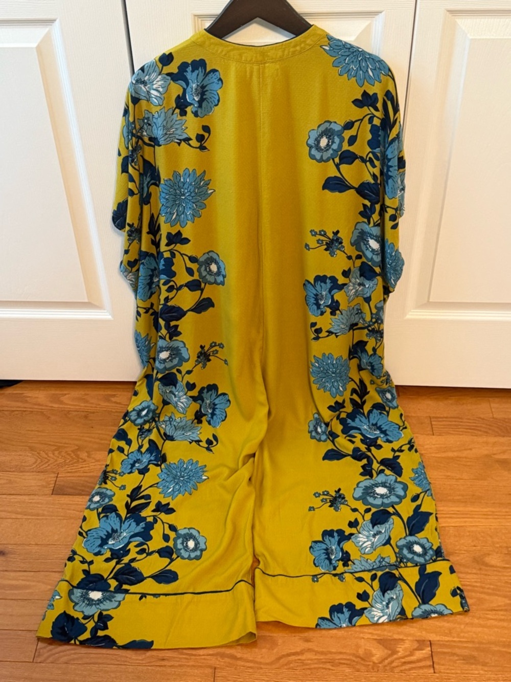 By Anthropologie Button-Front Oversized Jumpsuit in Yellow and Blue Floral - Picture 3 of 4